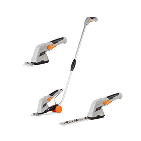 VonHaus 7.2V 2 in 1 Grass and Hedge Trimmer - Battery Powered Cordless, Interchangeable Blades, Easy Tool Blade Change, Telescopic Handle & Trolley Wheel Attachments - Lightweight Electric Trimmer