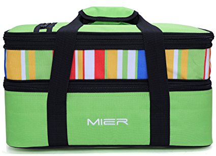 MIER Insulated Double Casserole Carrier Thermal Lunch Tote for Potluck Parties, Picnic, Beach - Fits 9"x13" Casserole Dish, Expandable, Green