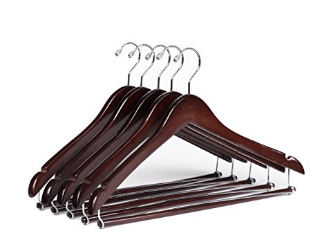 Quality Hangers Wooden Hangers Beautiful Sturdy Suit Coat Hangers with Locking Bar Mahogany (5)