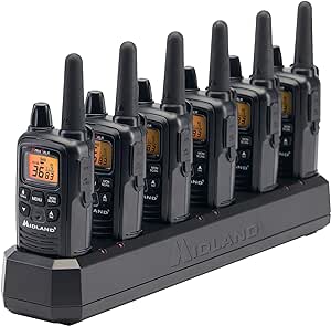 Midland – LXT600BBX6 Gang Changer Business Radio Walkie Talkie with Ear Piece - Small, Lightweight - Security Restaurants Retail Cafes - Two Way Radio with Charging Base- Rechargeable- 6 units