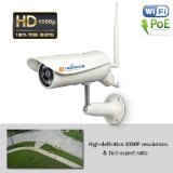 TriVision NC-336PW HD 1080P Wireless Outdoor Home Security Camera System Wifi Poe Wired Ir Night Vision Motion Sensor DVR Micro SD Card DVR Internet Access Two Way Audio Online Color Video 90 Degree Wide View Angle 3 Megapixel Lens 4mm Focus Length Plug and Play App on iPhone Android Smart Phone PC Mac