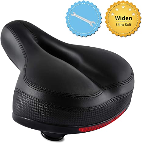 ipow Wide Bicycle Saddle Replacement Padded, Comfort Bike Seat for Women or Men,Soft High Density Memory Foam with Dual Shock Absorbing Rubber Balls Suspension Universal Fit for Cyclebikes