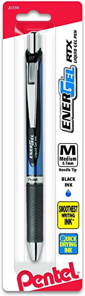 Pentel EnerGel  Deluxe RTX Retractable Liquid Gel Pen, 0.7mm, Needle Tip, Black Ink, 1 Pack (BLN77BPA)