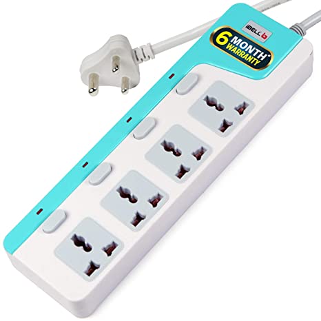 iBELL SG404X 4 Way Spike Guard Extension Cord with Individual Switch, LED Indicator,Power 2500W,10A, White