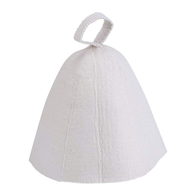 White Wool Felt Sauna Hat Cap for Russian Banya Sauna Hut Unisex with Hang Loop Supply