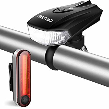 LED Bike Lights Set USB Rechargeable - 400 Lumens Intelligent Sensor Bicycle Headlight and 6 Brightness Options Red Taillight, Easy to Install for Cycling Safety Flashlight