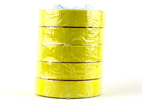 Electrical Tape -Standard PVC - 3/4" wide x 66 feet long (5 Pack, Yellow)