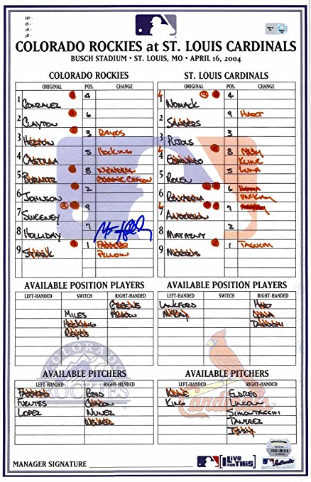 Matt Holliday St. Louis Cardinals Autographed Line Up card - Fanatics Authentic Certified - MLB Autographed Miscellaneous Items