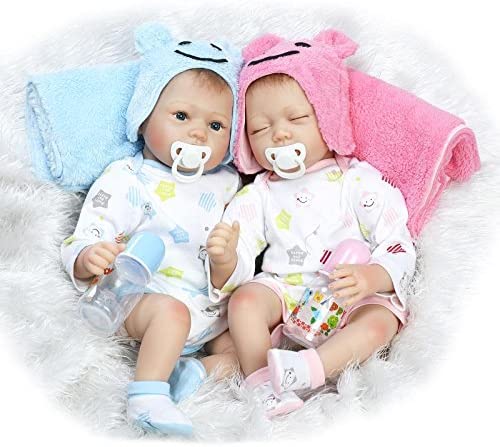 NPK 22 Inch Real Lifelke Reborn Baby Doll Twins Realistic Newborn Dolls Sleeping Girl and Boy 2pcs Toys Free Magnet Pacifier