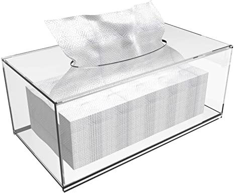 Cq acrylic Tissue Box Holder with Cover Rectangular,Facial Tissue Dispenser Box Case for Countertop,Clear Plastic Dryer Sheet Container Napkin Organizer for Bathroom, Kitchen,Home,Rectangle