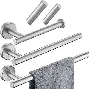 JQK Bathroom Hardware Set, Brushed Steel 5 Pcs 304 Stainless Steel Bathroom Accessories Set,Including 24 in Towel Bar, Toilet Paper Holder, 9 in Hand Towel Bar, Robe Towel Hooks, BAS115L24-BN