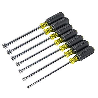 Klein Tools 647M Magnetic Hollow-Shaft Nut Driver Set with Cushion Grip Handles, 6-Inch Shafts, 7-Piece