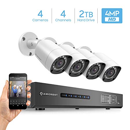 Amcrest UltraHD 4MP 4CH Video Security System - (4) x 4.0-Megapixel Weatherproof IP67 Bullet Cameras, 98ft IR LED Night Vision, Pre-Installed 2TB Hard Drive, HD Over Analog/BNC, AMDV4M4-4B-W-HDD