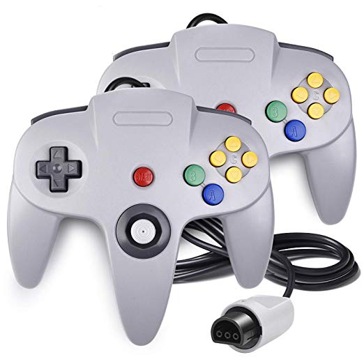 2 Pack N64 Controller, iNNEXT Classic Wired N64 64-bit Gamepad Joystick for Ultra 64 Video Game Console N64 System Mario Kart (Grey)