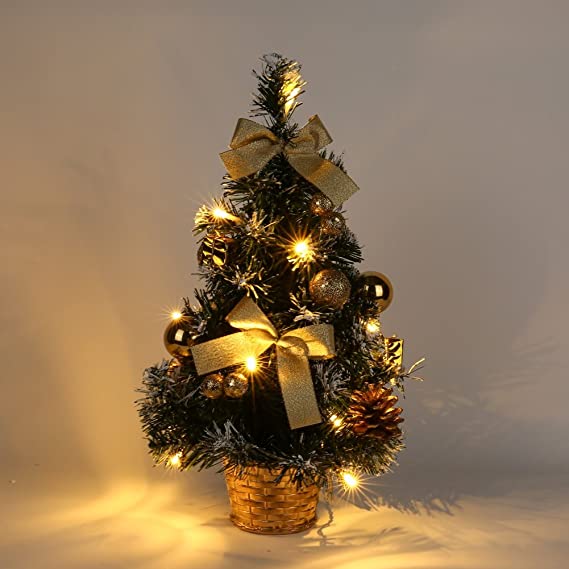 ESHOO Small Christmas Tree with Lights,Mini Desktop Decoration Xmas Tree (40CM),Ship From UK