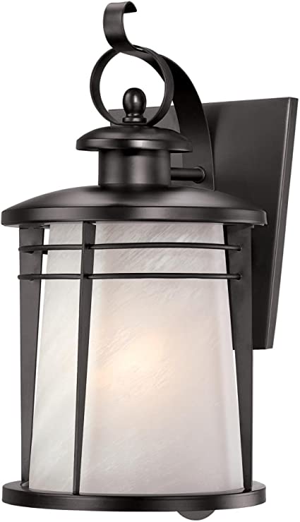 Westinghouse 6674200 Senecaville One-Light Exterior Wall Lantern, Weathered Bronze Finish on Steel with White Alabaster Glass
