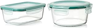 OXO Good Grips Smart Seal Glass Food Storage Containers - Rectangle (8 Cup) and Round (7 Cup)