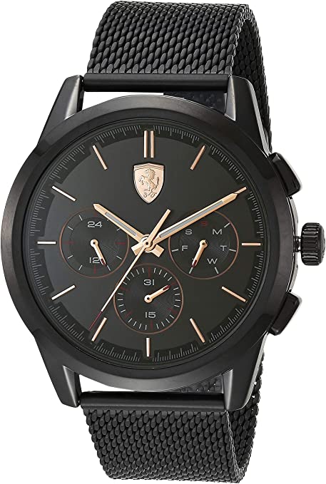 Ferrari Men's Quartz Watch with Stainless Steel Strap, Black, 22 (Model: 830807)