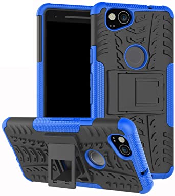 Google Pixel 2 case,LiuShan Shockproof Heavy Duty Combo Hybrid Rugged Dual Layer Grip Cover with Kickstand for Google Pixel 2 Smartphone (with 4in1 Packaged),Blue