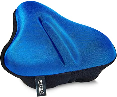 Bikeroo Bike Seat Cushion - Padded Gel Wide Adjustable Cover for Men & Womens Comfort, Compatible with Peloton, Stationary Exercise or Cruiser Bicycle Seats