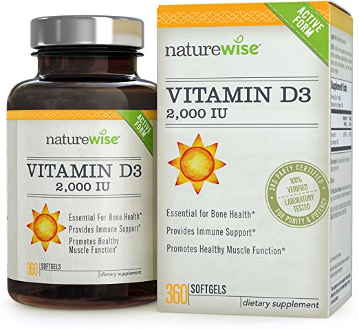 NatureWise Vitamin D3 2,000 IU for Healthy Muscle Function, Bone Health and Immune Support, Gluten Free & Non-GMO in Cold-Pressed Organic Olive Oil,1-year supply, 360 count