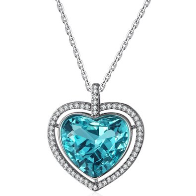 Lelekiss Clear/Blue Crystal Halo Double Heart Pendant Necklace for Women, Mothers Day Jewelry Gifts for Mom / Wife / Girlfriend