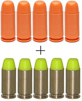 GLOCK Factory 9mm Orange Dummy Rounds, 5 Pack   Ultimate Arms Gear ST Action Pro 5 Pack of Inert 9x19mm Parabellum NATO Luger Pistol Yellow Safety Trainer Cartridge Ammo Shell Rounds Nickel Case