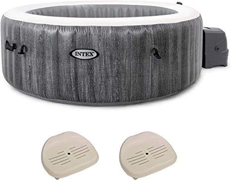 Intex PureSpa Greywood Deluxe 6 Person Portable Inflatable Hot Tub Jet Spa, Gray & Intex Seat For Inflatable PureSpa Hot Tub (2 Pack)