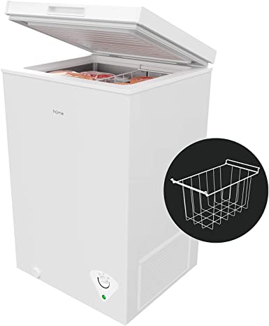 hOmeLabs 5 Cubic Feet Chest Freezer - Top Door Deep Freezer with Manual Defrost and Easy Access Defrost Drain - Home and Office Food Storage with Removable Shelf Basket and Adjustable Thermostat