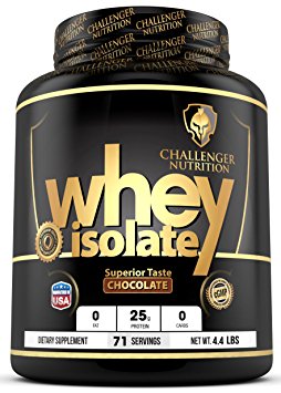 CHALLENGER NUTRITION - Whey Isolate. Chocolate - 4.4 Pounds/LBS. Best Tasting WITH 25g of Protein per serving. Absorbed Quickly, Fuels Protein Synthesis