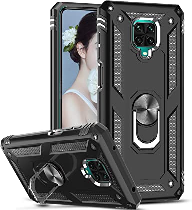 LeYi for Xiaomi Redmi Note 9S/Note 9 Pro/Note 9 Pro Max Case,Ring Holder Military Grade Protective Silicone Shockproof Tough Armor Hard Phone Cover for Redmi Note 9S/Note 9 Pro/Note 9 Pro Max Black