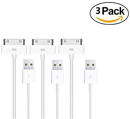 Necano 30-Pin USB Sync and Charging Data Cable for iPhone 4/4S, iPhone 3G/3GS, iPad 1/2/3, iPod (1 Meter) (3-Pack)