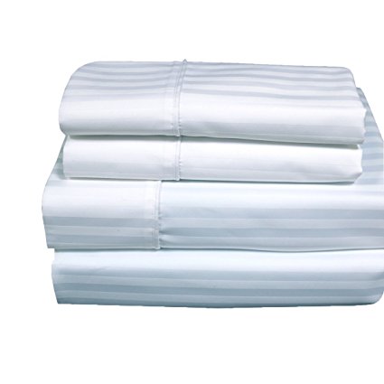 Stripes White 300 Thread Count California King size Sheet Set 100 % Cotton 4pc Bed Sheet set (Deep Pocket) By Wholesalebeddings