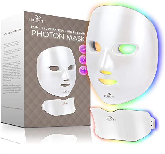 Photon Skin Rejuvenation Face & Neck Mask | Wireless LED Photon Red Blue Green Therapy 7 Color Light Treatment Anti Aging Acne Spot Removal Wrinkles Whitening Facial Beauty Daily Spa Skin Care Mask