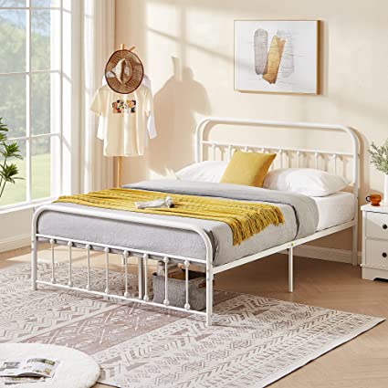 VECELO Bed Frame Full Size Metal Platform with Headboard & Footboard, Premium Steel Slat Support Mattress Foundation