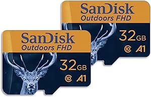 SanDisk 32GB 2-Pack Outdoors FHD microSDHC UHS-I Memory Card with SD Adapter (2x32GB) - Up to 100MB/s, Full HD, C10, A1, Trail Camera Micro SD Card - SDSQUNR-032G-GN6VT