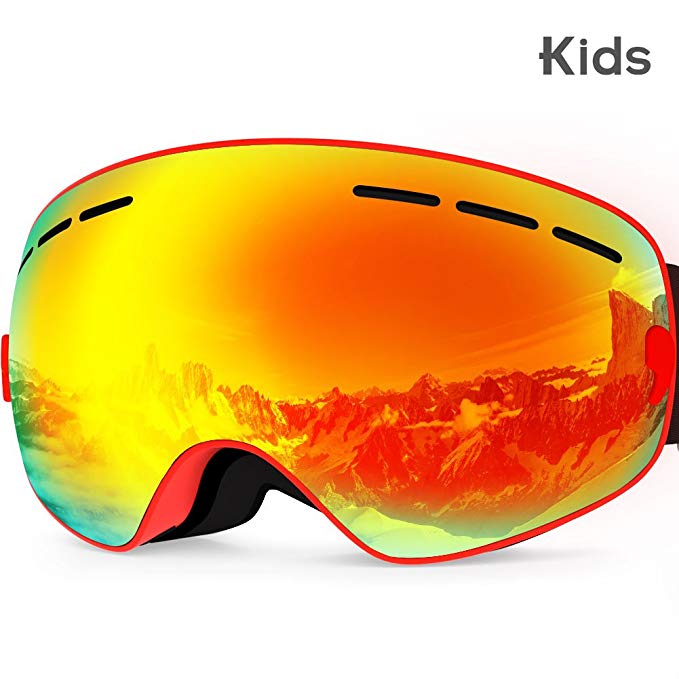 Zionor Lagopus X Mini Kids Snowmobile Snowboard Skate Ski Goggles with 100% UV Protection Anti-Fog Detachable Wide Angle Double Panoramic Lens for Youth