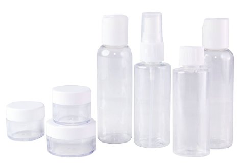 Set of 7 - Clear Plastic Travel Size Empty Bottles, TSA / Airline Approved