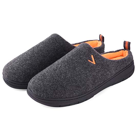 Indoor Outdoor Memory Foam Slipper Two-Tone House Shoes Closed Back Anti-Skid Rubber Sole