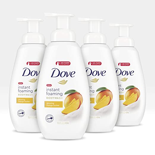 DOVE BODY WASH Dove Foaming Body Wash for All Skin Types, Mango Butter For Glowing Skin, 13.5 Fl Oz, Pack of 4