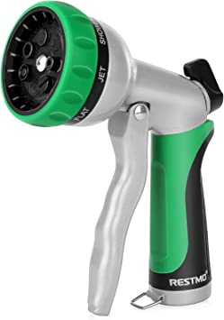 RESTMO Garden Hose Nozzle, Heavy Duty Metal Water Hose Nozzle with 7 Adjustable Spray Patterns, High Pressure Hand Sprayer with Flow Control, Best for Watering Plants & Lawns, Washing Cars & Pets