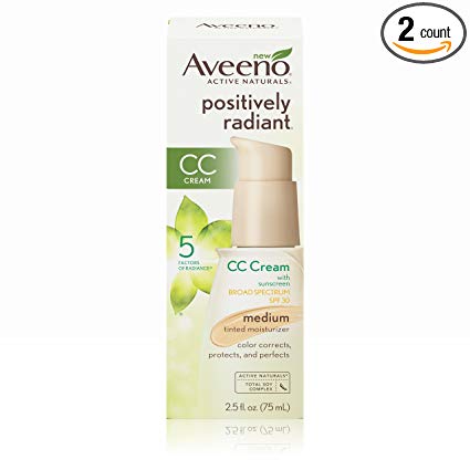 Aveeno Positively Radiant CC Cream Broad Spectrum SPF 30 Medium, Skin Color Correction, 2.5 Oz