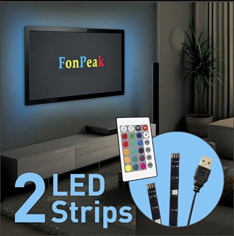 FonPeak Bias Lighting USB Powered LED Strip Lights TV Backlighting Home Theater Accent lighting Multi Color RGB LED Lighting with Remote Controller for HDTV LCD Desktop PC