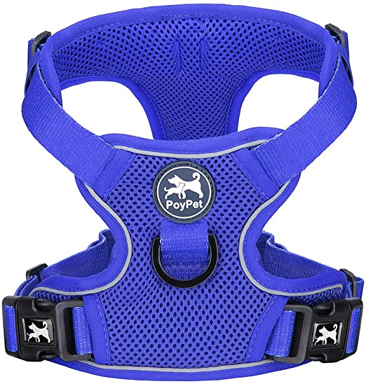 PoyPet Reflective Soft Breathable Mesh Dog Harness Choke-Free Double Padded Vest with Adjustable Neck and Chest