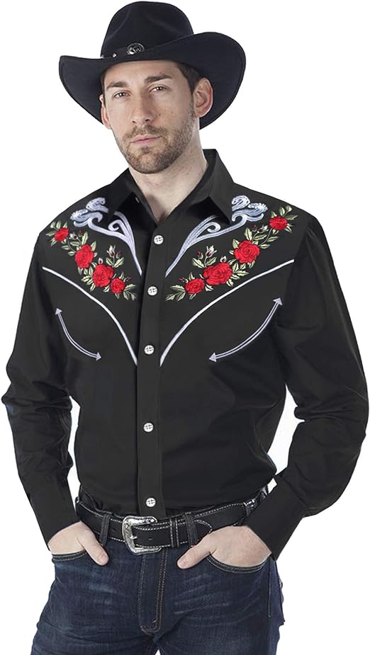 Men's Long Sleeve Embroidered Shirts Slim Fit Casual Button Down Shirt