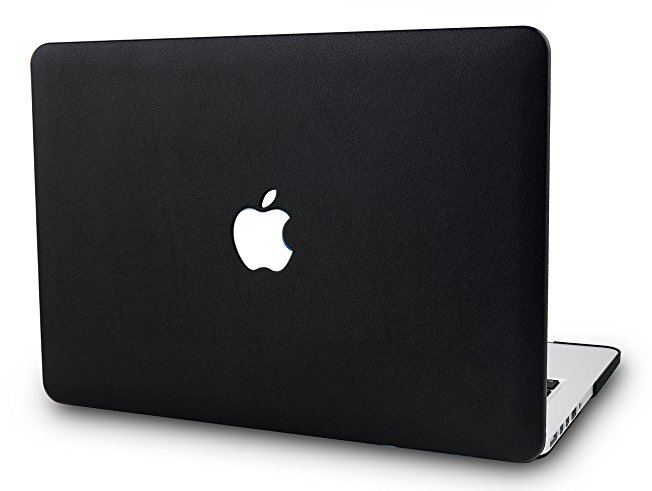 KEC MacBook Pro 13" Case (CD Drive) Leather Case Cover Folio Italian Pebble Leather A1278 (Dark Black Leather)