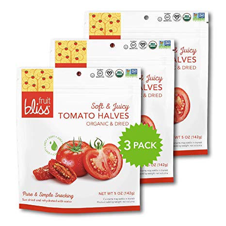 Sun-Dried Tomatoes Organic - Soft & Juicy Sun-Dried Tomato Halves Healthy Fruit & Veggie Snacks – Organic Tomatoes for Pasta, Salads, Soups & More- Non-GMO, Gluten Free, Vegan (3 Packs - 5 oz. each)
