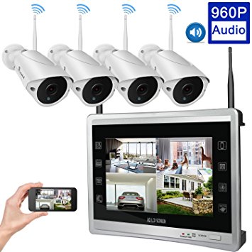 [Audio & Video] Luowice 4CH Wireless Home Security Camera System with Built-in Monitor & Router 960p 1 TB HDD Indoor/Outdoor HD Surveillance Cameras with Night Vision