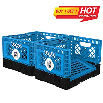 BIGANT Heavy Duty Collapsible & Stackable Plastic Milk Crate - IP403026, 26 Quarts, Small Size, Set of 2, Snap Lock Foldable Industrial Garage Storage Bin Container Utility Basket