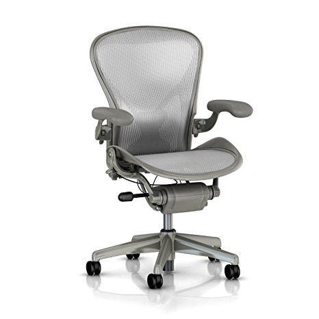 Herman Miller Classic Aeron Task Chair: Highly Adjustable w/PostureFit Support - Tilt Limiter w/Seat Angle Adj - Fully Adj Vinyl Arms - Standard Carpet Casters - Titanium Frame/Quartz Classic Pellicle